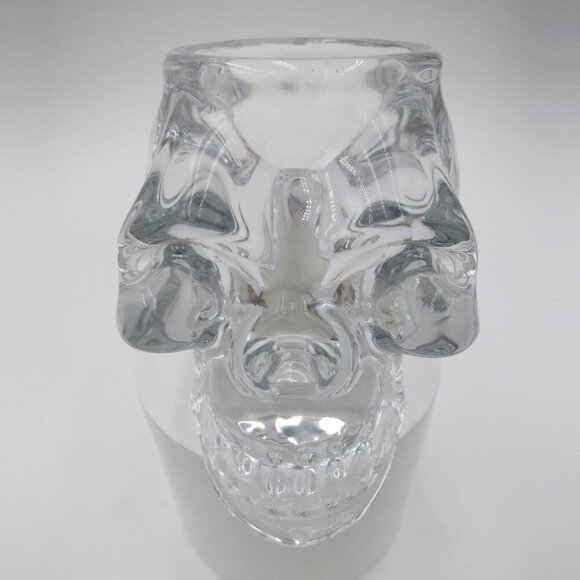 Heavy Clear Glass Skull Holder or Candle Decoration or Small Object Display - Picture 4 of 10